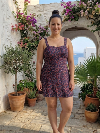 Rochii casual - Rochie DUNNES florala bleumarin, tip sarafan, 3XL