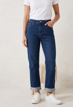 Femei - Blugi F&F, cropped boyfriend, indigo, fit relaxat, L