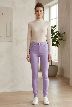 Blugi - Blugi GOODIES, lila, slim straight, push up, talie inalta, M
