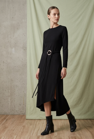 Rochii elegante - Rochie ZARA, asimetrica, decolteu rotund, centura snur si inel, S