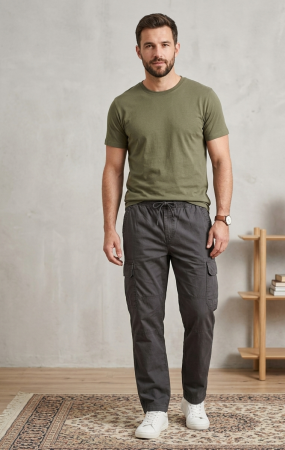 Pantaloni sport - Pantaloni PRIMARK cargo, military green, snur, marime L