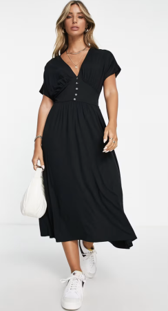 Rochii - Rochie ASOS DESIGN waisted midi tea, negru, marime 40