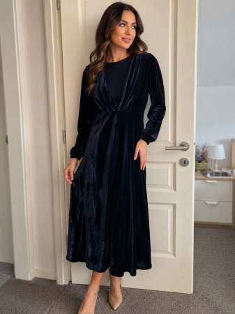Rochii - Rochie VTG catifea, croiala eleganta, maneca lunga, marime 3XL