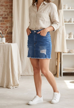 Fuste - Fusta SHEIN denim, distressed, M