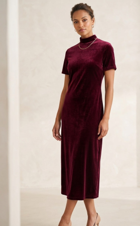 Rochii - Rochie VTG CANDA, catifea bordo, guler inalt, eleganta, marime XL