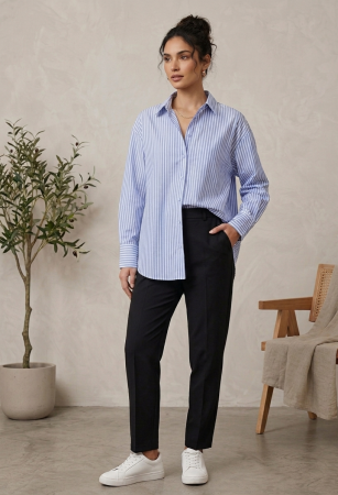 Camasi - Camasa boohoo, oversized, dungi albastru, boyfriend fit, croiala lejera, M