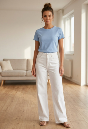 Femei - Blugi Dasy wide leg, alb, hight waist, XL