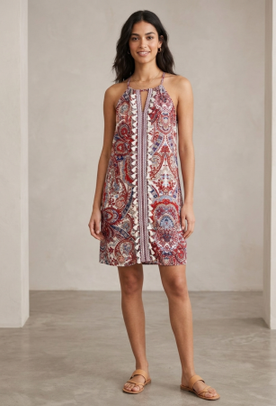 Rochii casual - Rochie SHEIN, halter, print paisley, ciucuri decorativi, M