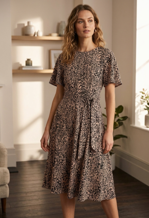 Rochii elegante - Rochie Marks & Spencer, animal print, evazata, tiered cu cordon wrap, L