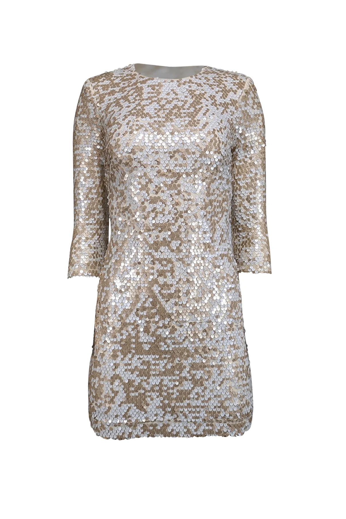 Rochii - Rochie French Connection - Cream & Champagne Iridescent Sequin Sheath Dress, marime S