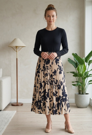 Rochii elegante - Rochie maxi SHEIN CURVE, fusta pliuri, print floral, XL