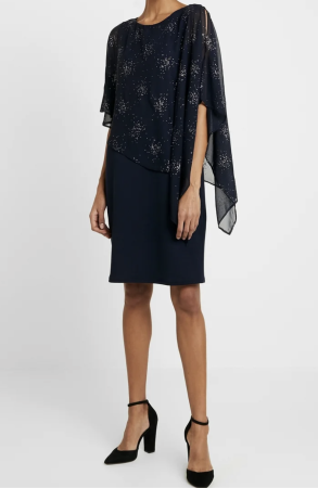 Rochii de seara - Rochie Wallis bleumarin, voal sclipitor, asimetric, croiala lejera, marime XXL