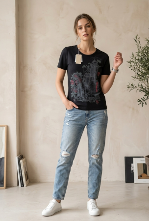 Femei - Tricou PARAMOUR, imprimeu NEW YORK cu strasuri, negru, M
