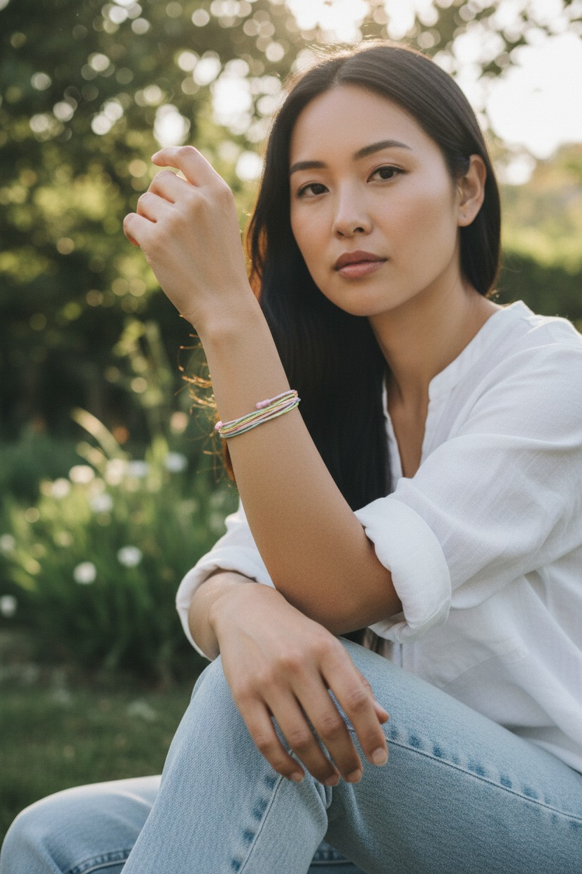 Brățară Reglabilă Handmade Din  Șnur Cerat  – „Curcubeu Pastel” [3]