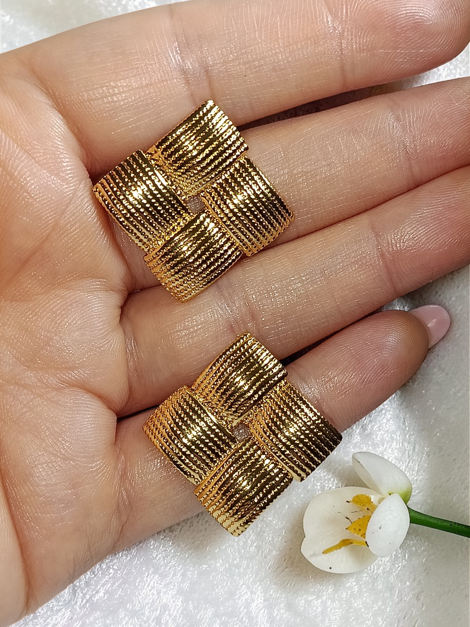 Cercei Aurii Din Inox  Hipoalergenic "Raze de Romb" [2]