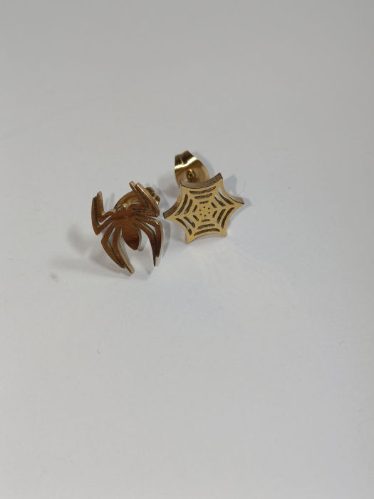 Cercei Aurii Pânză și Păianjen din Inox Hipoalergenic,"Urzeala Destinului" [3]