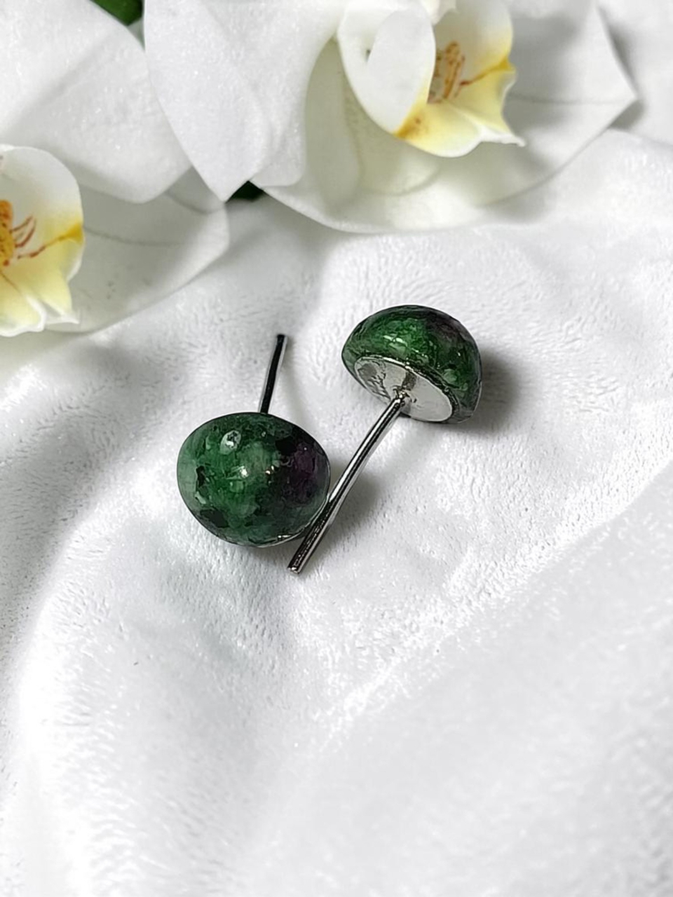 Cercei Din Inox Argintiu cu Piatră Tip Zoizit Verde,Handmade – „Roua Pădurii” [3]