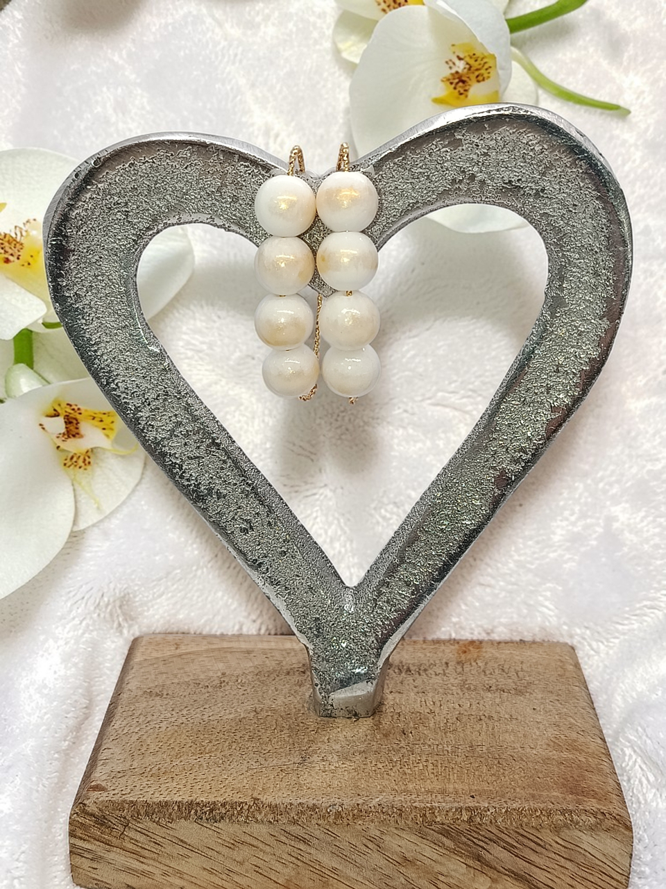 Cercei  Jad Alb – Sârmă Hipoalergenică Aurie, "Șoapta luminii" [3]