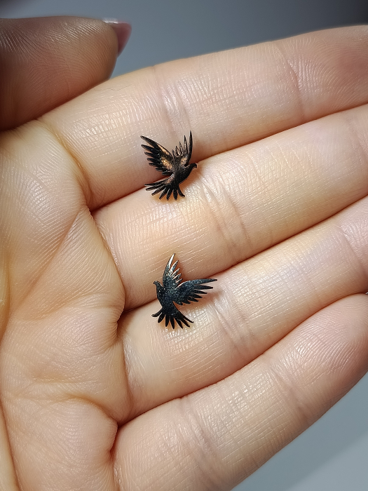 Cercei negri pasăre din inox hipoalergenic, "Suflet Liber" [3]