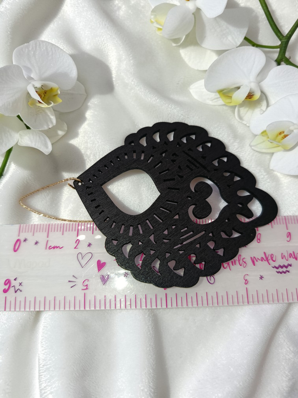 Cercei Statement Lemn Negru Mat 9cm | Hipoalergenici, Ușori - „Midnight Filigree” [3]
