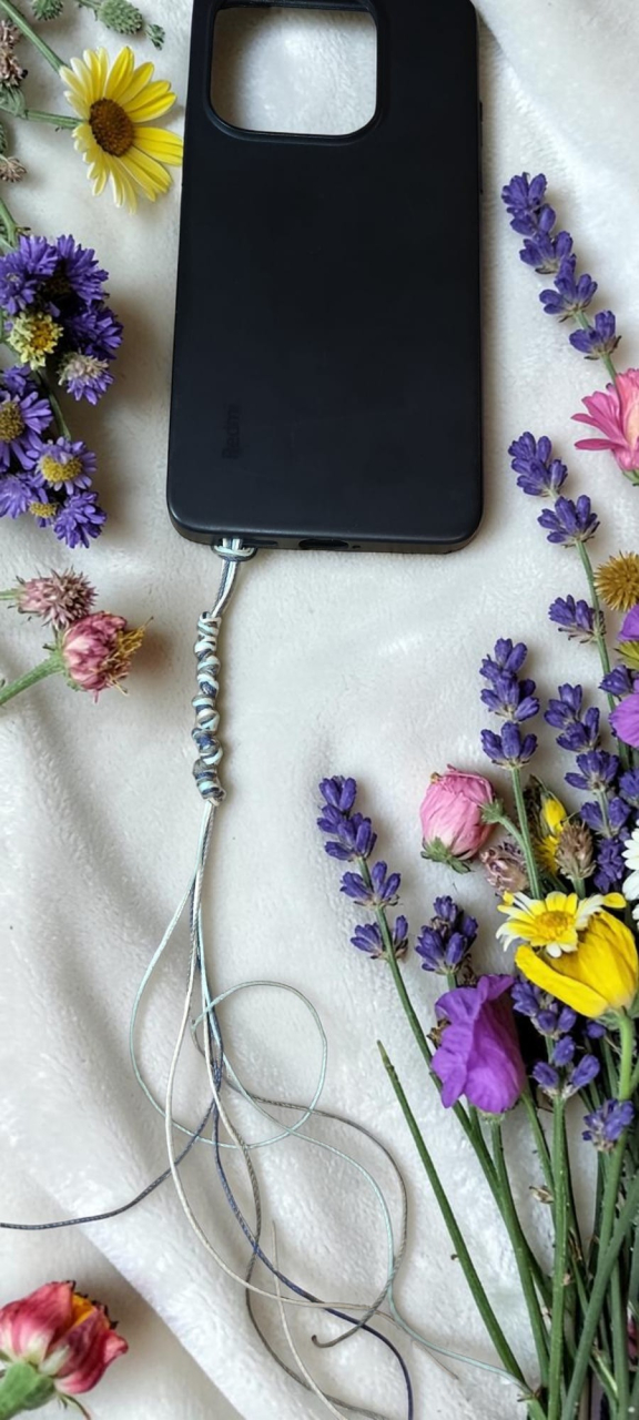 Charm pentru telefon albastru handmade – șnur cerat împletit manual, "Laguna" [4]