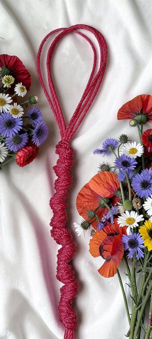 Charm Roșu Pentru Telefon– Accesoriu Handmade Din Șnur Cerat Împletit „Rubin” [6]
