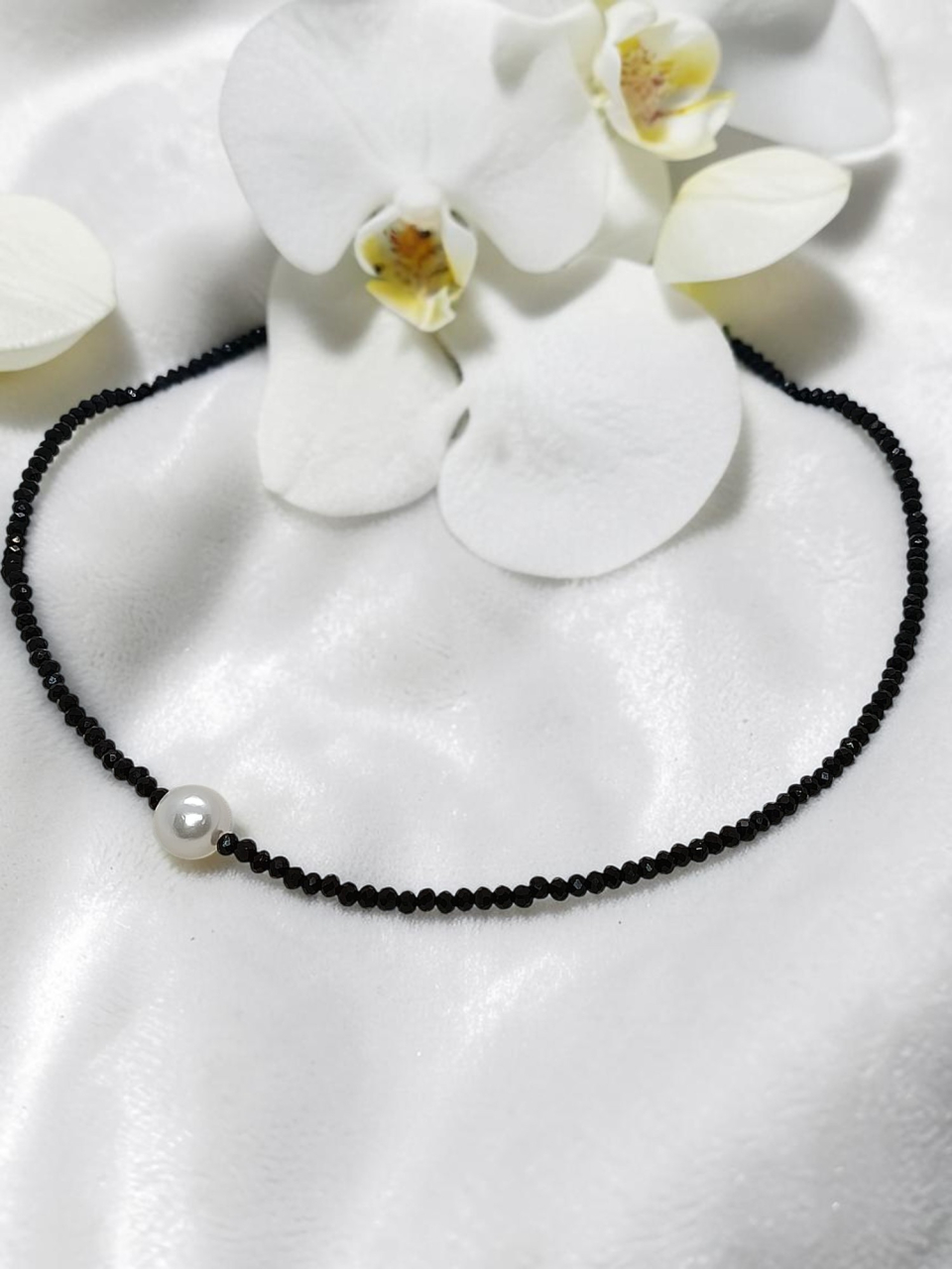 Colier Choker Cristale Negre Și Perlă Mallorca - „Esența de Mallorca” [3]