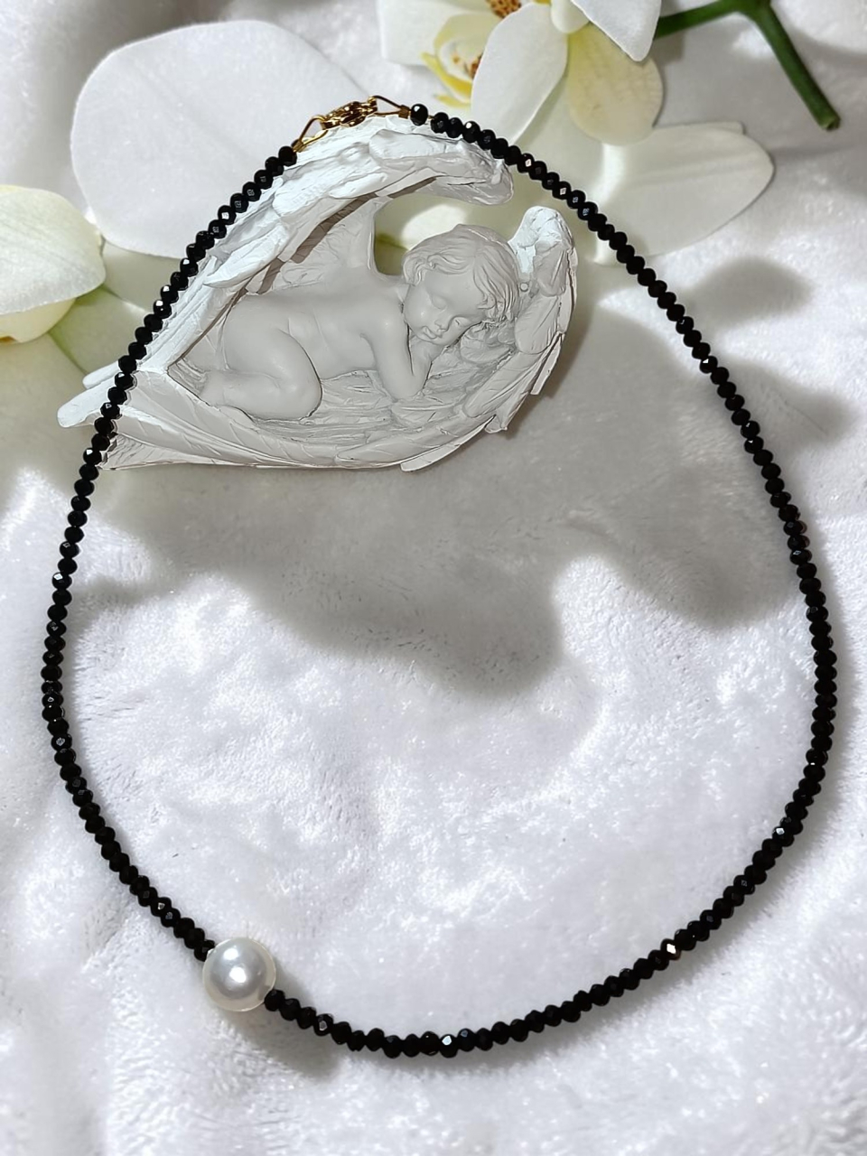 Colier Choker Cristale Negre Și Perlă Mallorca - „Esența de Mallorca” [2]
