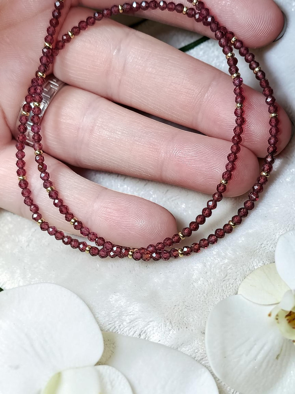 Colier La Baza Gâtului Cu Cristale Tip Granat – Inox Auriu Handmade "Picături de Pasiune" [4]