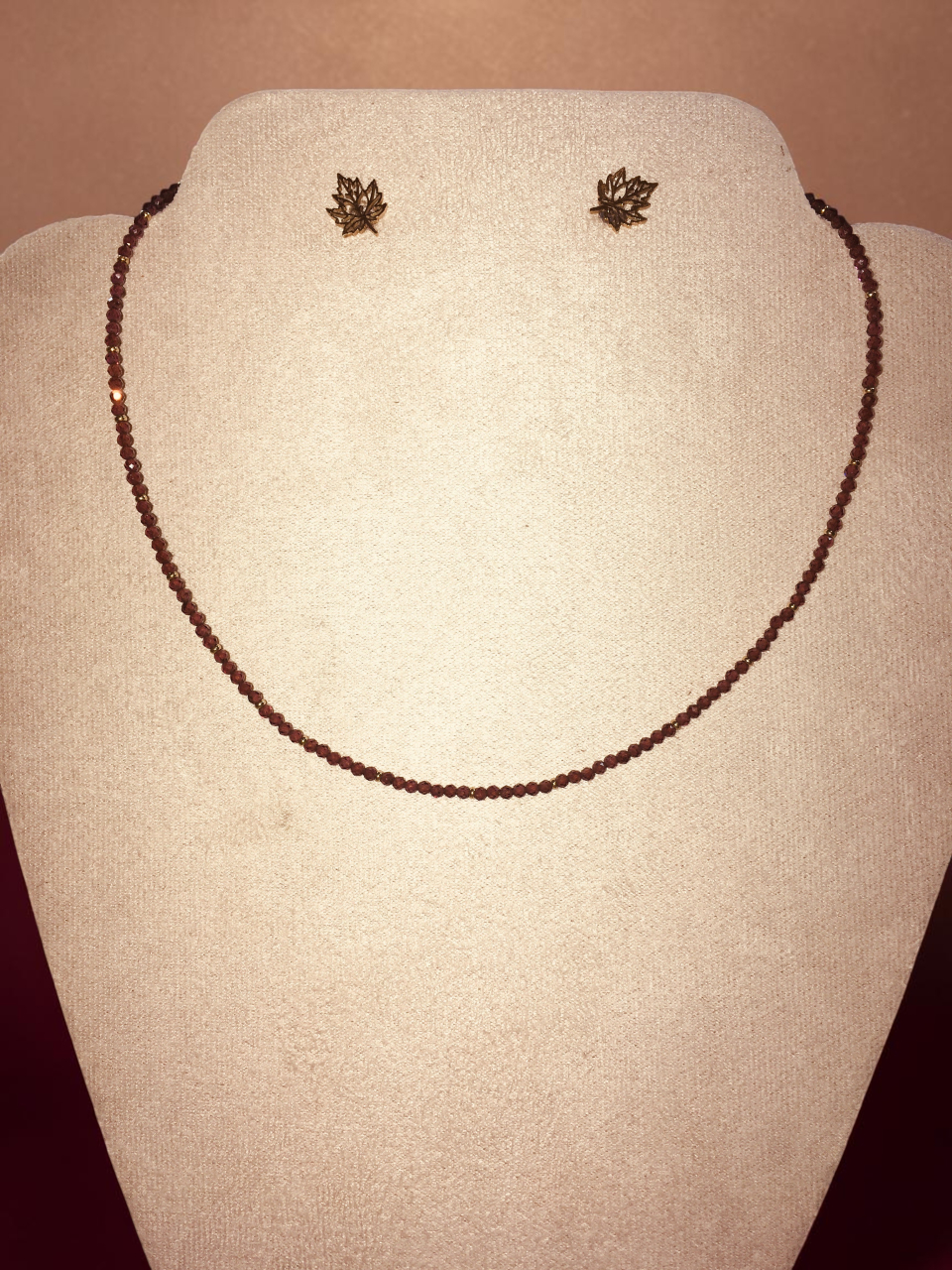 Set Bijuterii Dama: Colier Choker Cristale Tip Granat și Cercei Frunză Inox „Nostalgie de Toamnă” [3]