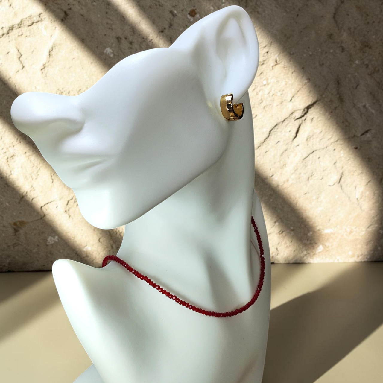 Set Colier Roșu din Cristale și Cercei Rotunzi Aurii, Handmade „ Gala Cristalelor Sacre “ [3]
