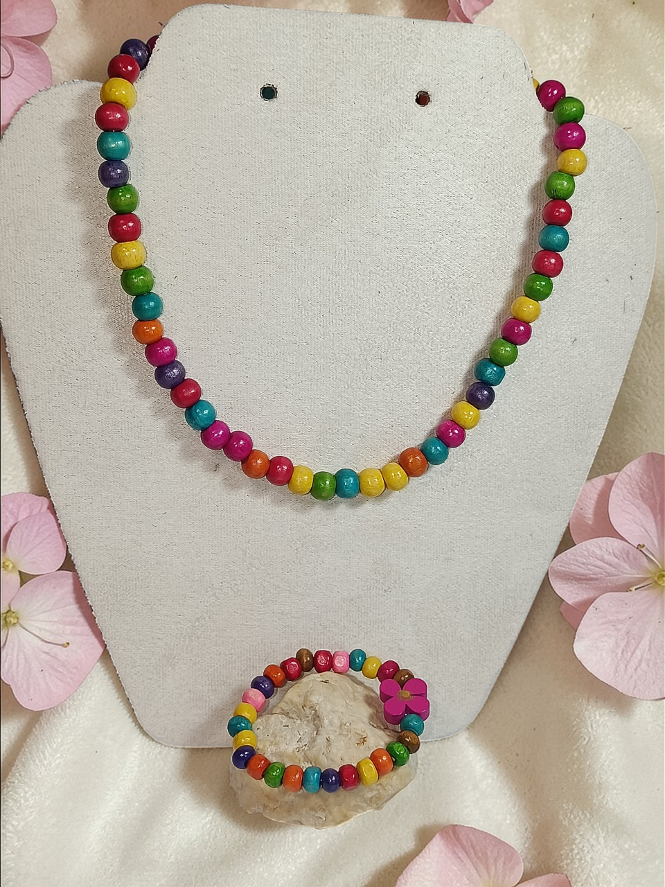 Set Bijuterii Fetițe – Colier Si Brățară Din Lemn Handmade „Floricele și bucurie” [3]