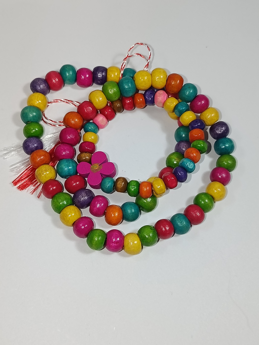 Set Mărțișor Copii: Colier și Brățară Handmade, Mărgele Lemn „Floricele și Bucurie" [2]