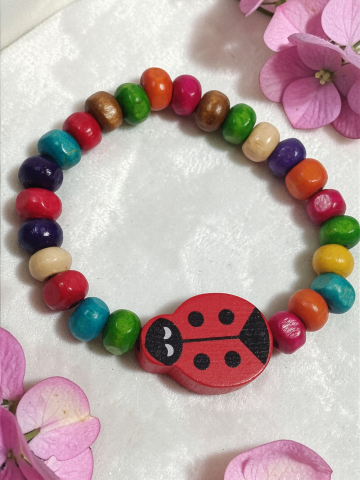 Brățară Copii Reglabilă Din Lemn cu Buburuză Roșie  Handmade „Bubu cea Norocoasă" [1]