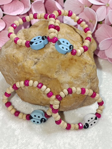 BRĂȚĂRI VELVETKIDS - Brățară Din Lemn  Pentru Copii – „Dulceață De Fucsia” – Handmade