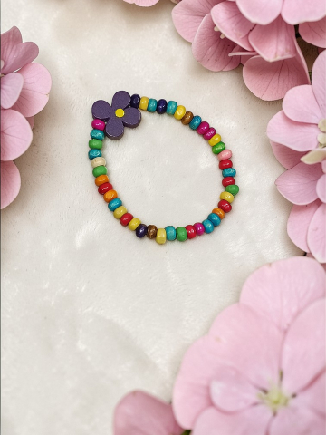 BRĂȚĂRI VELVETKIDS - Brățară Copii Reglabilă Din Lemn cu Floricică Mov,Handmade "Dansul Culorilor"