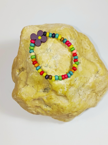 Brățară Copii Reglabilă Din Lemn cu Floricică Mov,Handmade "Dansul Culorilor" [2]