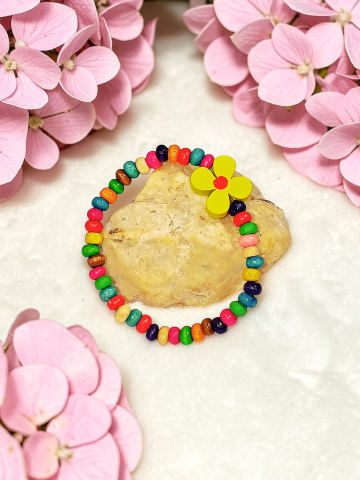 BRĂȚĂRI VELVETKIDS - Brățară Copii Reglabilă Din Lemn cu  Floricică Galbenă „Petale de Soare"