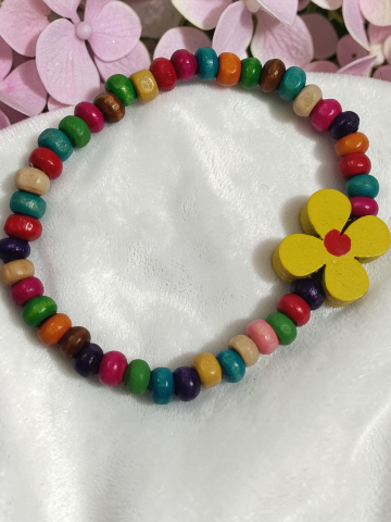 Brățară Copii Reglabilă Din Lemn cu  Floricică Galbenă „Petale de Soare" [1]