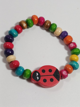 COPII - Brățară Mărțișor Copii - Buburuză Roșie & Mărgele Lemn | Handmade „Bubu cea Norocoasă"