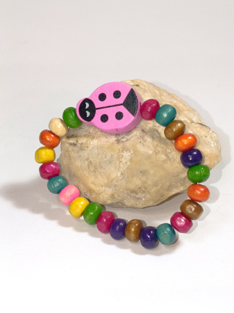 Brățară Mărțișor Copii - Buburuză Roz & Mărgele Lemn | Handmade „Buburuza Roz cu Noroc" [1]