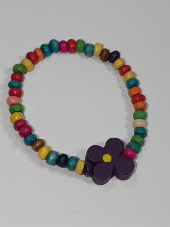 Brățară mărțișor copii din mărgele lemn colorate & floricică mov,"Dansul Culorilor" [1]