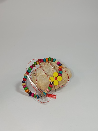 Brățară Mărțișor Copii - Mărgele Lemn & Floricică Galbenă „Petale de Soare" [1]