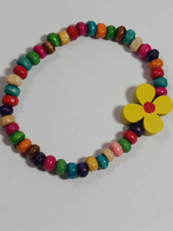 Brățară Mărțișor Copii - Mărgele Lemn & Floricică Galbenă „Petale de Soare" [2]
