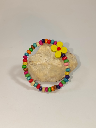 COPII - Brățară Mărțișor Copii - Mărgele Lemn & Floricică Galbenă „Petale de Soare"