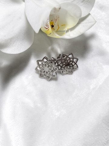 CERCEI VELVETTEENS - Cercei Mandala Argintii Din  Inox - „Floarea  Infinitului”