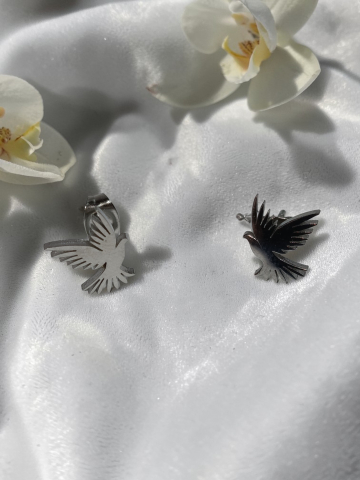 Cercei Din Inox Argintiu  În Formă de Pasăre „Aripile Dimineții" [1]