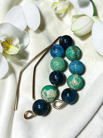 VELVET LADIES - Cercei Aur Filat (Gold Filled) cu Apatit & Regalite Verde - „Secretul Recifului în Aur Filat”