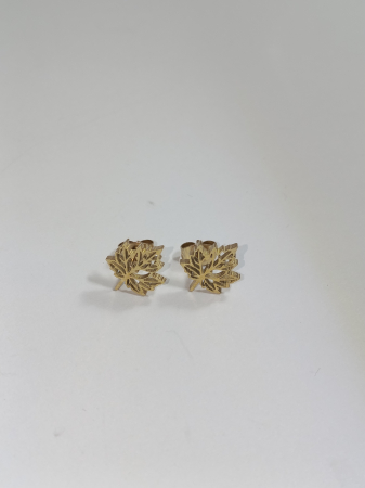Cercei aurii frunză din inox hipoalergenic, „Șoapta Arinului" rezistenți la apă [2]