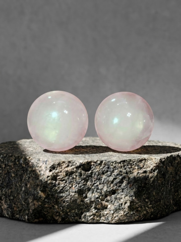 Cercei din Inox Argintiu cu Piatră Tip Cuarț Roz "Moon Blush" [5]